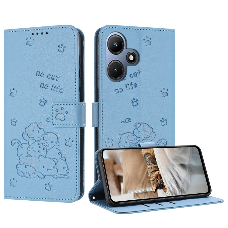 Embossed Kitten Phone Leather Case with Lanyard, For Infinix Note 30i, For Infinix Note 30 Pro, For Infinix Hot 30i, For Infinix Hot 30 4G