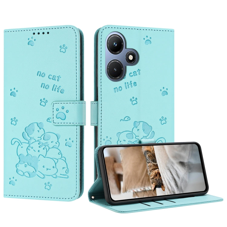 Embossed Kitten Phone Leather Case with Lanyard, For Infinix Note 30i, For Infinix Note 30 Pro, For Infinix Hot 30i, For Infinix Hot 30 4G