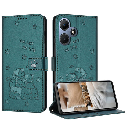 Embossed Kitten Phone Leather Case with Lanyard, For Infinix Note 30i, For Infinix Note 30 Pro, For Infinix Hot 30i, For Infinix Hot 30 4G