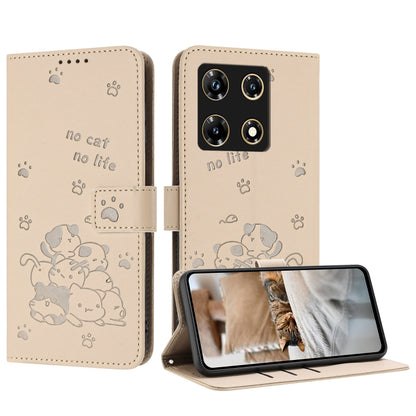 Embossed Kitten Phone Leather Case with Lanyard, For Infinix Note 30i, For Infinix Note 30 Pro, For Infinix Hot 30i, For Infinix Hot 30 4G
