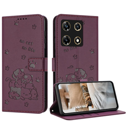 Embossed Kitten Phone Leather Case with Lanyard, For Infinix Note 30i, For Infinix Note 30 Pro, For Infinix Hot 30i, For Infinix Hot 30 4G