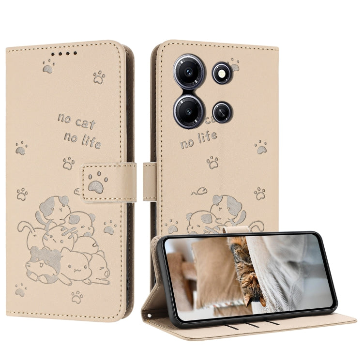 Embossed Kitten Phone Leather Case with Lanyard, For Infinix Note 30i, For Infinix Note 30 Pro, For Infinix Hot 30i, For Infinix Hot 30 4G