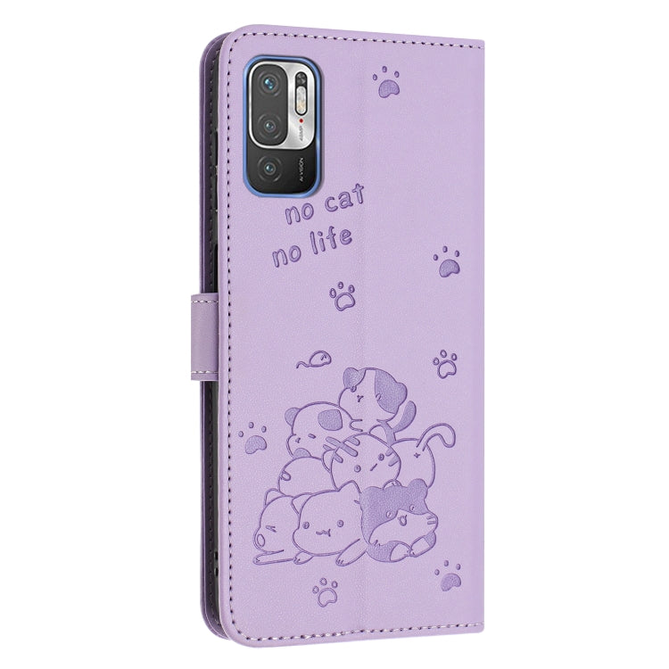 Embossed Kitten Phone Leather Case with Lanyard, For Xiaomi Poco M3 Pro 5G