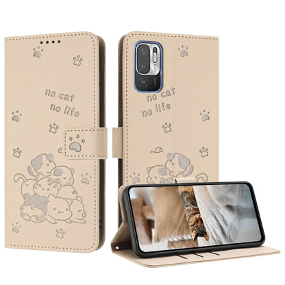 Embossed Kitten Phone Leather Case with Lanyard, For Xiaomi Poco M3 Pro 5G