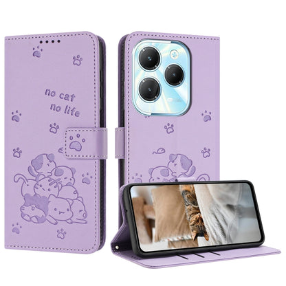 Embossed Kitten Phone Leather Case with Lanyard, For Tecno Camon 30 Pro 5G, For Tecno Camon 30 Premier, For Tecno Camon 30 4G / Camon 30 5G, For Tecno Spark 20 Pro+ 4G, For Tecno Spark 20 Pro, For Tecno Spark Go 2024 4G, For Tecno Pova 5 Pro           ...