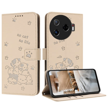 Embossed Kitten Phone Leather Case with Lanyard, For Tecno Camon 30 Pro 5G, For Tecno Camon 30 Premier, For Tecno Camon 30 4G / Camon 30 5G, For Tecno Spark 20 Pro+ 4G, For Tecno Spark 20 Pro, For Tecno Spark Go 2024 4G, For Tecno Pova 5 Pro           ...