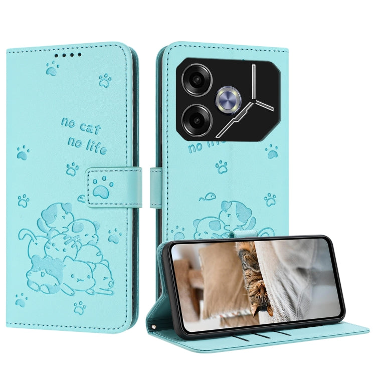 Embossed Kitten Phone Leather Case with Lanyard, For Tecno Spark Go 1 / Go 1S, For Tecno Camon 40 Pro 4G, For Tecno Camon 40 Premier, For Tecno Camon 40 4G, For Tecno Camon 40 Pro 5G, For Tecno Spark 30C 5G / Pop 9 5G, For Tecno Camon 30S              ...