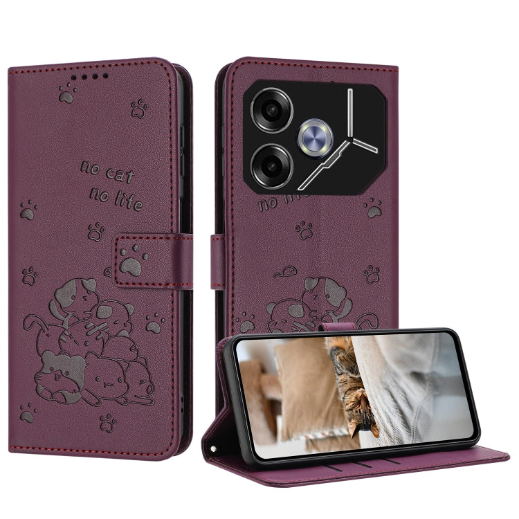 Embossed Kitten Phone Leather Case with Lanyard, For Tecno Spark Go 1 / Go 1S, For Tecno Camon 40 Pro 4G, For Tecno Camon 40 Premier, For Tecno Camon 40 4G, For Tecno Camon 40 Pro 5G, For Tecno Spark 30C 5G / Pop 9 5G, For Tecno Camon 30S              ...
