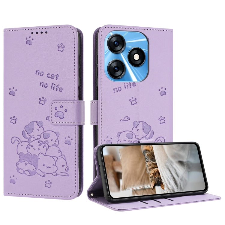 Embossed Kitten Phone Leather Case with Lanyard, For Tecno Camon 30 Pro 5G, For Tecno Camon 30 Premier, For Tecno Camon 30 4G / Camon 30 5G, For Tecno Spark 20 Pro+ 4G, For Tecno Spark 20 Pro, For Tecno Spark Go 2024 4G, For Tecno Pova 5 Pro           ...