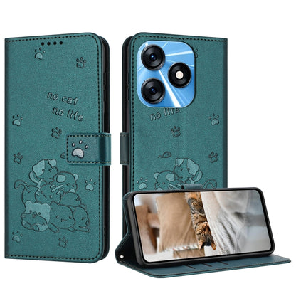 Embossed Kitten Phone Leather Case with Lanyard, For Tecno Camon 30 Pro 5G, For Tecno Camon 30 Premier, For Tecno Camon 30 4G / Camon 30 5G, For Tecno Spark 20 Pro+ 4G, For Tecno Spark 20 Pro, For Tecno Spark Go 2024 4G, For Tecno Pova 5 Pro           ...