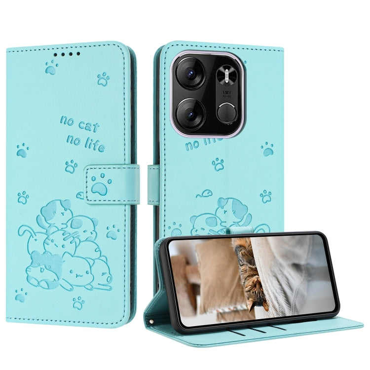 Embossed Kitten Phone Leather Case with Lanyard, For Tecno Camon 30 Pro 5G, For Tecno Camon 30 Premier, For Tecno Camon 30 4G / Camon 30 5G, For Tecno Spark 20 Pro+ 4G, For Tecno Spark 20 Pro, For Tecno Spark Go 2024 4G, For Tecno Pova 5 Pro           ...