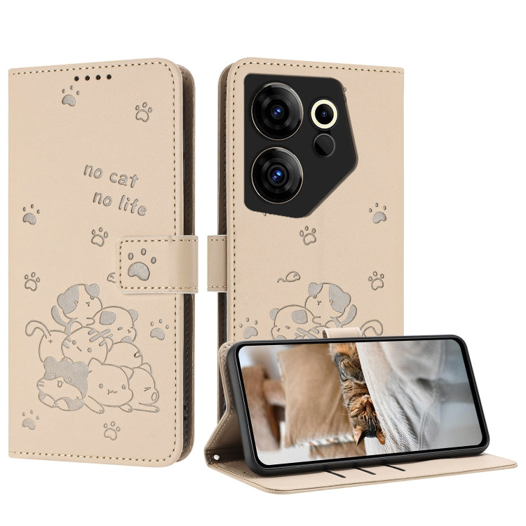 Embossed Kitten Phone Leather Case with Lanyard, For Tecno Camon 30 Pro 5G, For Tecno Camon 30 Premier, For Tecno Camon 30 4G / Camon 30 5G, For Tecno Spark 20 Pro+ 4G, For Tecno Spark 20 Pro, For Tecno Spark Go 2024 4G, For Tecno Pova 5 Pro           ...