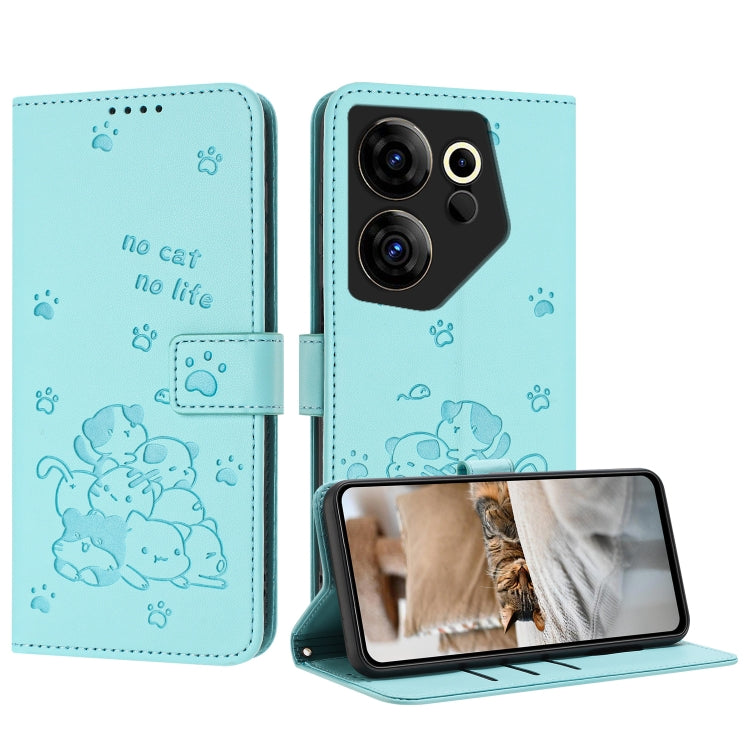 Embossed Kitten Phone Leather Case with Lanyard, For Tecno Camon 30 Pro 5G, For Tecno Camon 30 Premier, For Tecno Camon 30 4G / Camon 30 5G, For Tecno Spark 20 Pro+ 4G, For Tecno Spark 20 Pro, For Tecno Spark Go 2024 4G, For Tecno Pova 5 Pro           ...