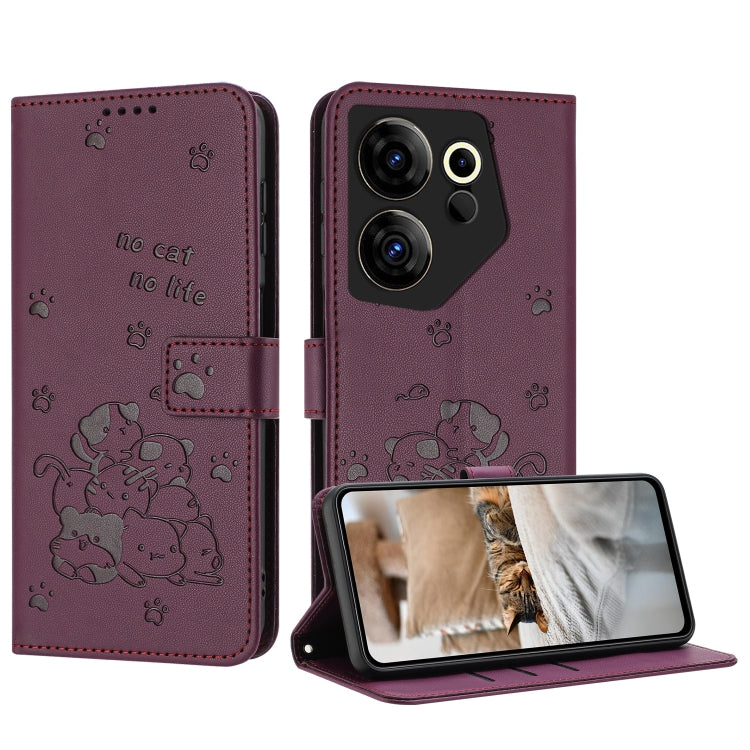 Embossed Kitten Phone Leather Case with Lanyard, For Tecno Camon 30 Pro 5G, For Tecno Camon 30 Premier, For Tecno Camon 30 4G / Camon 30 5G, For Tecno Spark 20 Pro+ 4G, For Tecno Spark 20 Pro, For Tecno Spark Go 2024 4G, For Tecno Pova 5 Pro           ...