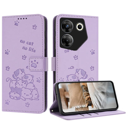 Embossed Kitten Phone Leather Case with Lanyard, For Tecno Camon 30 Pro 5G, For Tecno Camon 30 Premier, For Tecno Camon 30 4G / Camon 30 5G, For Tecno Spark 20 Pro+ 4G, For Tecno Spark 20 Pro, For Tecno Spark Go 2024 4G, For Tecno Pova 5 Pro           ...