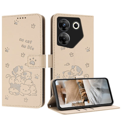 Embossed Kitten Phone Leather Case with Lanyard, For Tecno Camon 30 Pro 5G, For Tecno Camon 30 Premier, For Tecno Camon 30 4G / Camon 30 5G, For Tecno Spark 20 Pro+ 4G, For Tecno Spark 20 Pro, For Tecno Spark Go 2024 4G, For Tecno Pova 5 Pro           ...