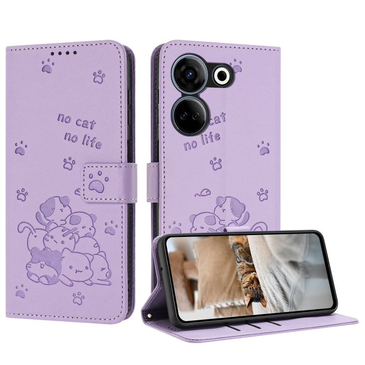 Embossed Kitten Phone Leather Case with Lanyard, For Tecno Camon 30 Pro 5G, For Tecno Camon 30 Premier, For Tecno Camon 30 4G / Camon 30 5G, For Tecno Spark 20 Pro+ 4G, For Tecno Spark 20 Pro, For Tecno Spark Go 2024 4G, For Tecno Pova 5 Pro           ...