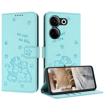 Embossed Kitten Phone Leather Case with Lanyard, For Tecno Camon 30 Pro 5G, For Tecno Camon 30 Premier, For Tecno Camon 30 4G / Camon 30 5G, For Tecno Spark 20 Pro+ 4G, For Tecno Spark 20 Pro, For Tecno Spark Go 2024 4G, For Tecno Pova 5 Pro           ...