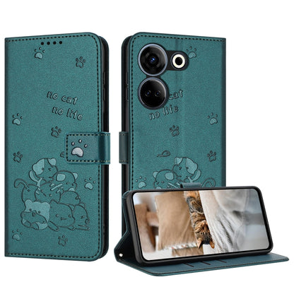 Embossed Kitten Phone Leather Case with Lanyard, For Tecno Camon 30 Pro 5G, For Tecno Camon 30 Premier, For Tecno Camon 30 4G / Camon 30 5G, For Tecno Spark 20 Pro+ 4G, For Tecno Spark 20 Pro, For Tecno Spark Go 2024 4G, For Tecno Pova 5 Pro           ...