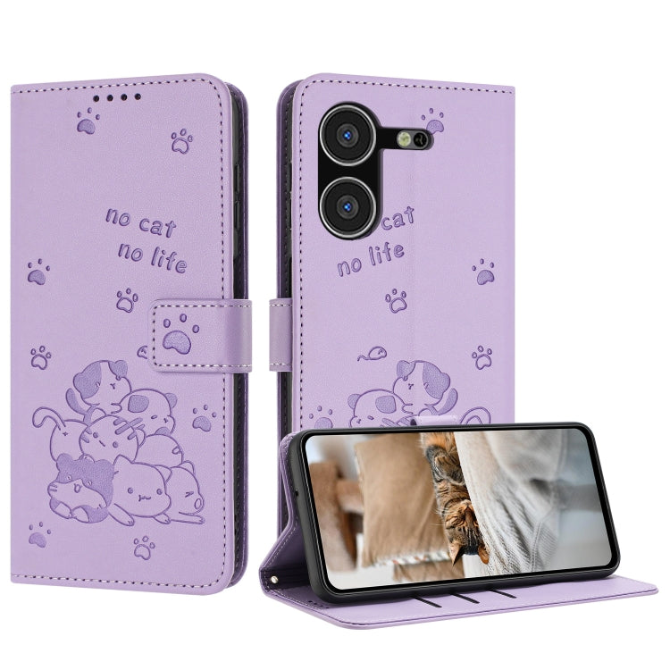 Embossed Kitten Phone Leather Case with Lanyard, For Tecno Camon 30 Pro 5G, For Tecno Camon 30 Premier, For Tecno Camon 30 4G / Camon 30 5G, For Tecno Spark 20 Pro+ 4G, For Tecno Spark 20 Pro, For Tecno Spark Go 2024 4G, For Tecno Pova 5 Pro           ...