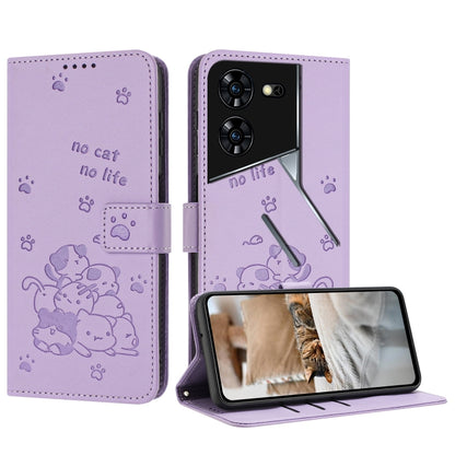 Embossed Kitten Phone Leather Case with Lanyard, For Tecno Camon 30 Pro 5G, For Tecno Camon 30 Premier, For Tecno Camon 30 4G / Camon 30 5G, For Tecno Spark 20 Pro+ 4G, For Tecno Spark 20 Pro, For Tecno Spark Go 2024 4G, For Tecno Pova 5 Pro           ...