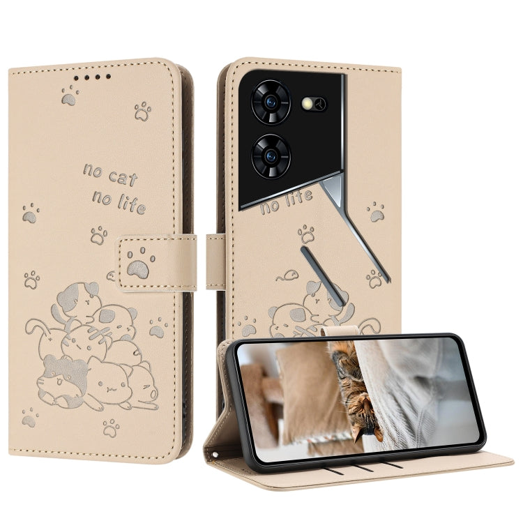Embossed Kitten Phone Leather Case with Lanyard, For Tecno Camon 30 Pro 5G, For Tecno Camon 30 Premier, For Tecno Camon 30 4G / Camon 30 5G, For Tecno Spark 20 Pro+ 4G, For Tecno Spark 20 Pro, For Tecno Spark Go 2024 4G, For Tecno Pova 5 Pro           ...