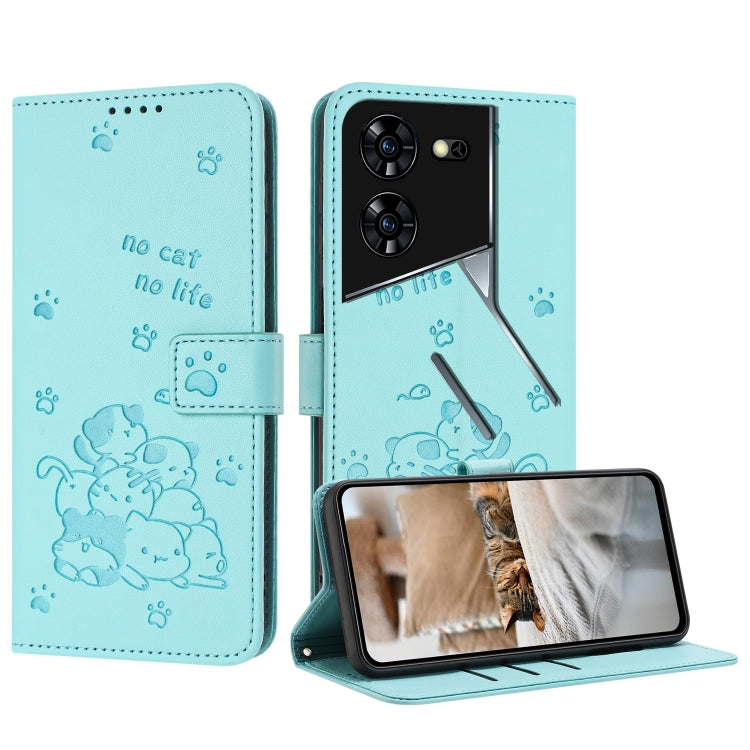 Embossed Kitten Phone Leather Case with Lanyard, For Tecno Camon 30 Pro 5G, For Tecno Camon 30 Premier, For Tecno Camon 30 4G / Camon 30 5G, For Tecno Spark 20 Pro+ 4G, For Tecno Spark 20 Pro, For Tecno Spark Go 2024 4G, For Tecno Pova 5 Pro           ...