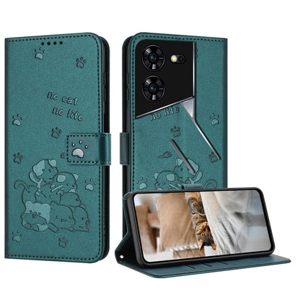 Embossed Kitten Phone Leather Case with Lanyard, For Tecno Camon 30 Pro 5G, For Tecno Camon 30 Premier, For Tecno Camon 30 4G / Camon 30 5G, For Tecno Spark 20 Pro+ 4G, For Tecno Spark 20 Pro, For Tecno Spark Go 2024 4G, For Tecno Pova 5 Pro           ...
