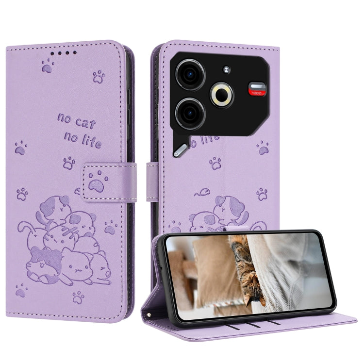 Embossed Kitten Phone Leather Case with Lanyard, For Tecno Spark Go 1 / Go 1S, For Tecno Camon 40 Pro 4G, For Tecno Camon 40 Premier, For Tecno Camon 40 4G, For Tecno Camon 40 Pro 5G, For Tecno Spark 30C 5G / Pop 9 5G, For Tecno Camon 30S              ...