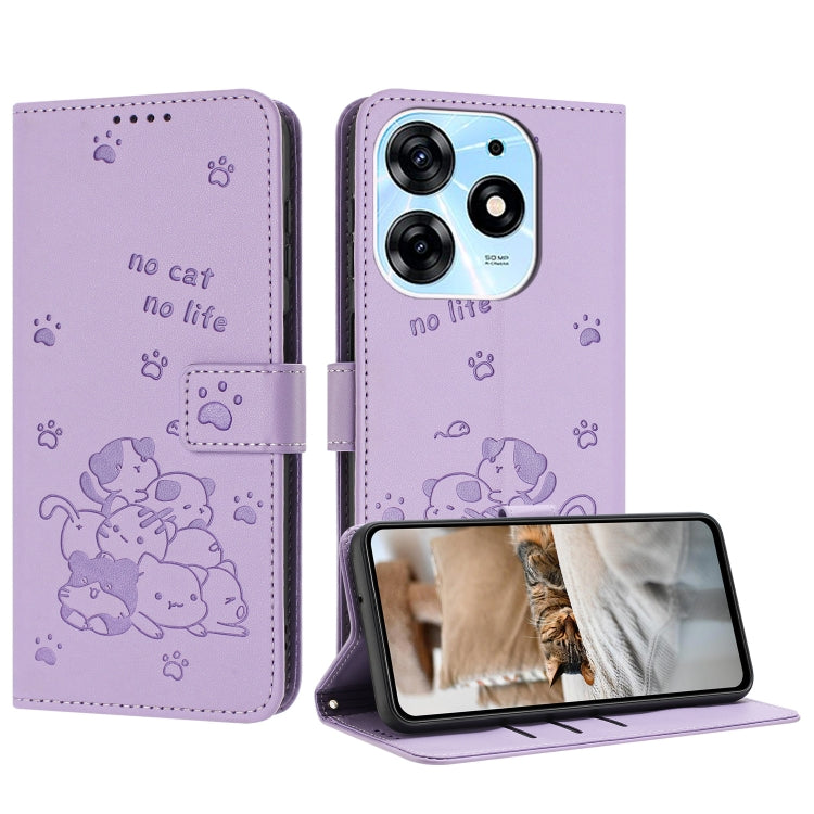Embossed Kitten Phone Leather Case with Lanyard, For Tecno Camon 30 Pro 5G, For Tecno Camon 30 Premier, For Tecno Camon 30 4G / Camon 30 5G, For Tecno Spark 20 Pro+ 4G, For Tecno Spark 20 Pro, For Tecno Spark Go 2024 4G, For Tecno Pova 5 Pro           ...