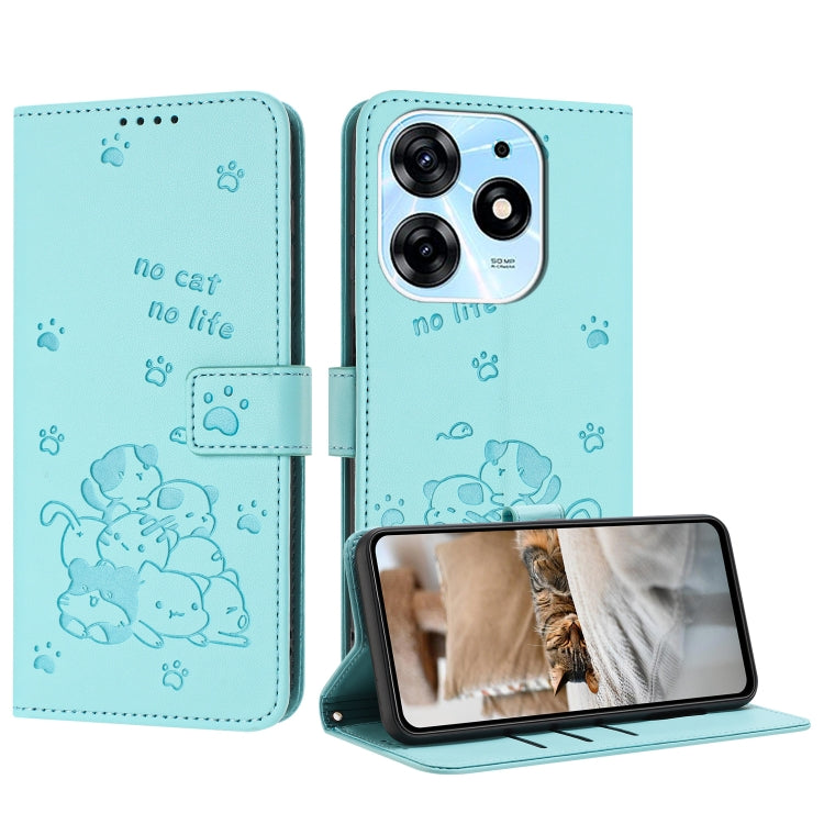 Embossed Kitten Phone Leather Case with Lanyard, For Tecno Camon 30 Pro 5G, For Tecno Camon 30 Premier, For Tecno Camon 30 4G / Camon 30 5G, For Tecno Spark 20 Pro+ 4G, For Tecno Spark 20 Pro, For Tecno Spark Go 2024 4G, For Tecno Pova 5 Pro           ...