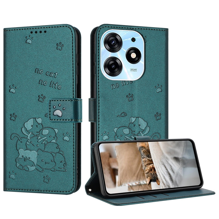Embossed Kitten Phone Leather Case with Lanyard, For Tecno Camon 30 Pro 5G, For Tecno Camon 30 Premier, For Tecno Camon 30 4G / Camon 30 5G, For Tecno Spark 20 Pro+ 4G, For Tecno Spark 20 Pro, For Tecno Spark Go 2024 4G, For Tecno Pova 5 Pro           ...