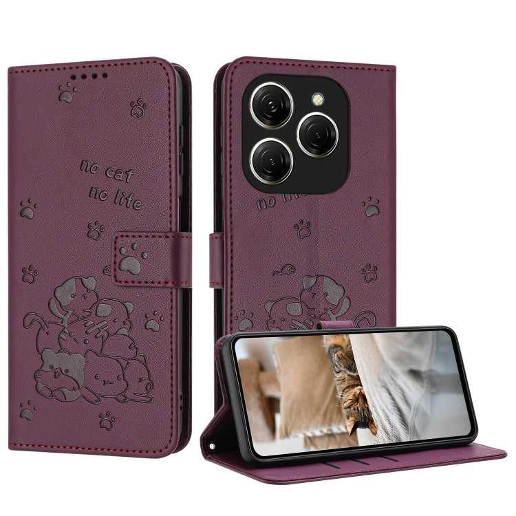Embossed Kitten Phone Leather Case with Lanyard, For Tecno Spark Go 1 / Go 1S, For Tecno Camon 40 Pro 4G, For Tecno Camon 40 Premier, For Tecno Camon 40 4G, For Tecno Camon 40 Pro 5G, For Tecno Spark 30C 5G / Pop 9 5G, For Tecno Camon 30S              ...