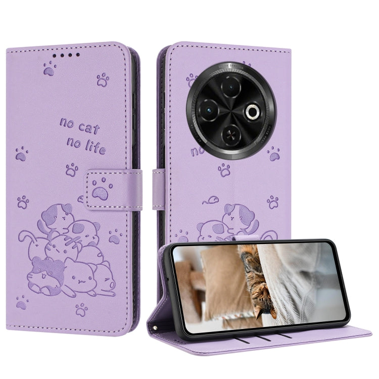 Embossed Kitten Phone Leather Case with Lanyard, For Tecno Spark Go 1 / Go 1S, For Tecno Camon 40 Pro 4G, For Tecno Camon 40 Premier, For Tecno Camon 40 4G, For Tecno Camon 40 Pro 5G, For Tecno Spark 30C 5G / Pop 9 5G, For Tecno Camon 30S              ...