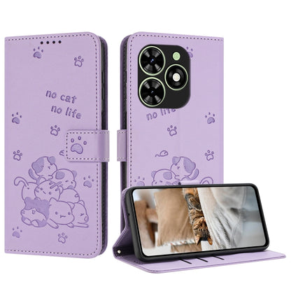 Embossed Kitten Phone Leather Case with Lanyard, For Tecno Camon 30 Pro 5G, For Tecno Camon 30 Premier, For Tecno Camon 30 4G / Camon 30 5G, For Tecno Spark 20 Pro+ 4G, For Tecno Spark 20 Pro, For Tecno Spark Go 2024 4G, For Tecno Pova 5 Pro           ...