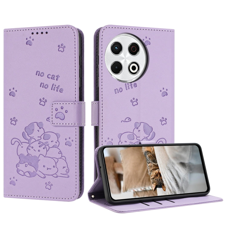 Embossed Kitten Phone Leather Case with Lanyard, For Tecno Spark Go 1 / Go 1S, For Tecno Camon 40 Pro 4G, For Tecno Camon 40 Premier, For Tecno Camon 40 4G, For Tecno Camon 40 Pro 5G, For Tecno Spark 30C 5G / Pop 9 5G, For Tecno Camon 30S              ...