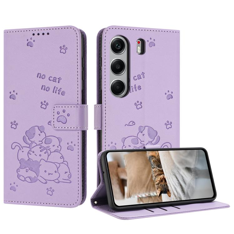 Embossed Kitten Phone Leather Case with Lanyard, For Tecno Spark Go 1 / Go 1S, For Tecno Camon 40 Pro 4G, For Tecno Camon 40 Premier, For Tecno Camon 40 4G, For Tecno Camon 40 Pro 5G, For Tecno Spark 30C 5G / Pop 9 5G, For Tecno Camon 30S              ...