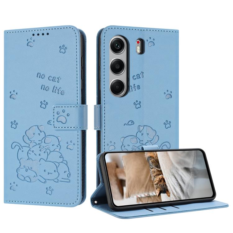 Embossed Kitten Phone Leather Case with Lanyard, For Tecno Spark Go 1 / Go 1S, For Tecno Camon 40 Pro 4G, For Tecno Camon 40 Premier, For Tecno Camon 40 4G, For Tecno Camon 40 Pro 5G, For Tecno Spark 30C 5G / Pop 9 5G, For Tecno Camon 30S              ...