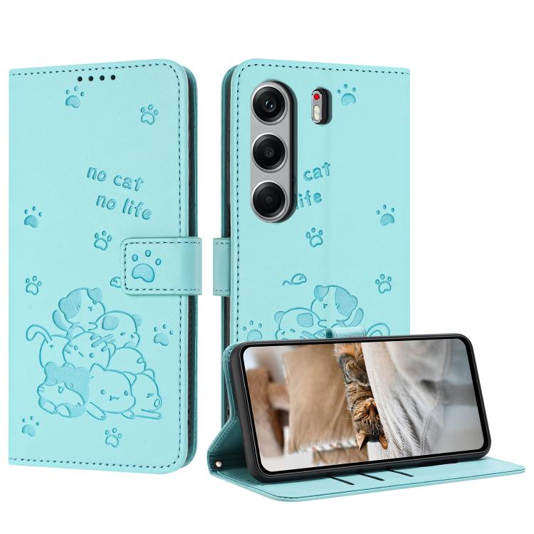 Embossed Kitten Phone Leather Case with Lanyard, For Tecno Spark Go 1 / Go 1S, For Tecno Camon 40 Pro 4G, For Tecno Camon 40 Premier, For Tecno Camon 40 4G, For Tecno Camon 40 Pro 5G, For Tecno Spark 30C 5G / Pop 9 5G, For Tecno Camon 30S              ...