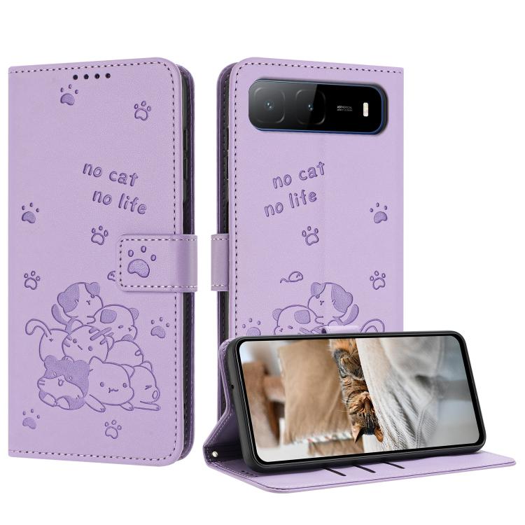 Embossed Kitten Phone Leather Case with Lanyard, For Tecno Spark Go 1 / Go 1S, For Tecno Camon 40 Pro 4G, For Tecno Camon 40 Premier, For Tecno Camon 40 4G, For Tecno Camon 40 Pro 5G, For Tecno Spark 30C 5G / Pop 9 5G, For Tecno Camon 30S              ...