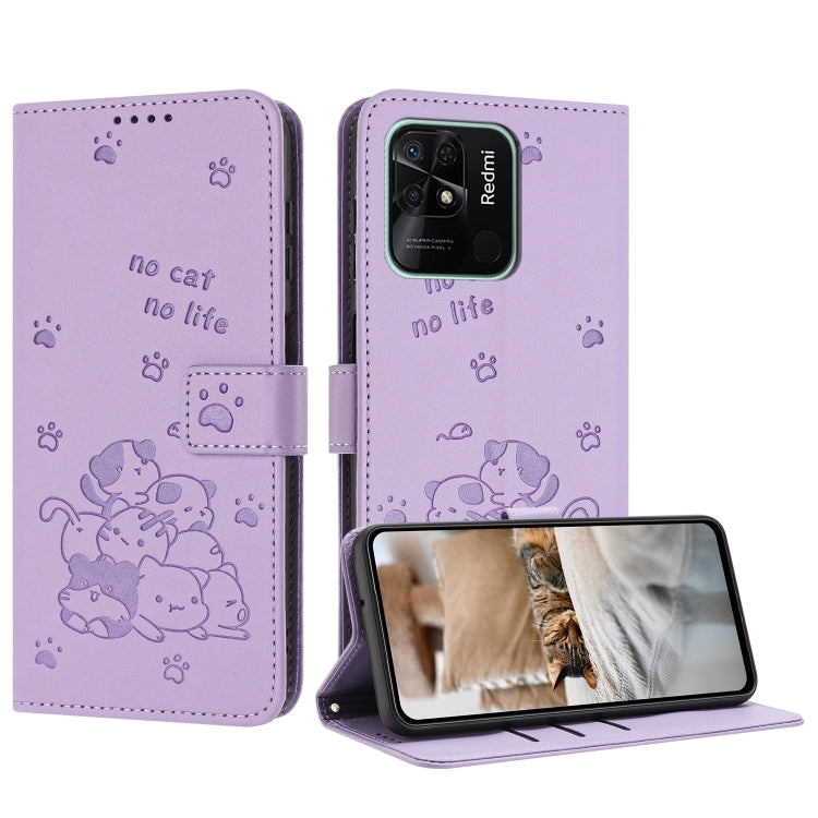 Embossed Kitten Phone Leather Case with Lanyard, For Redmi Note 12 5G Global, For Redmi 10 5G / Note 11E 5G, For Redmi Note 10 4G Global, For Redmi 10C 4G Global, For Redmi 10 / 10 Prime, For Redmi Note 10 Lite, For Redmi Note 10 5G / Note 10T 5G      ...