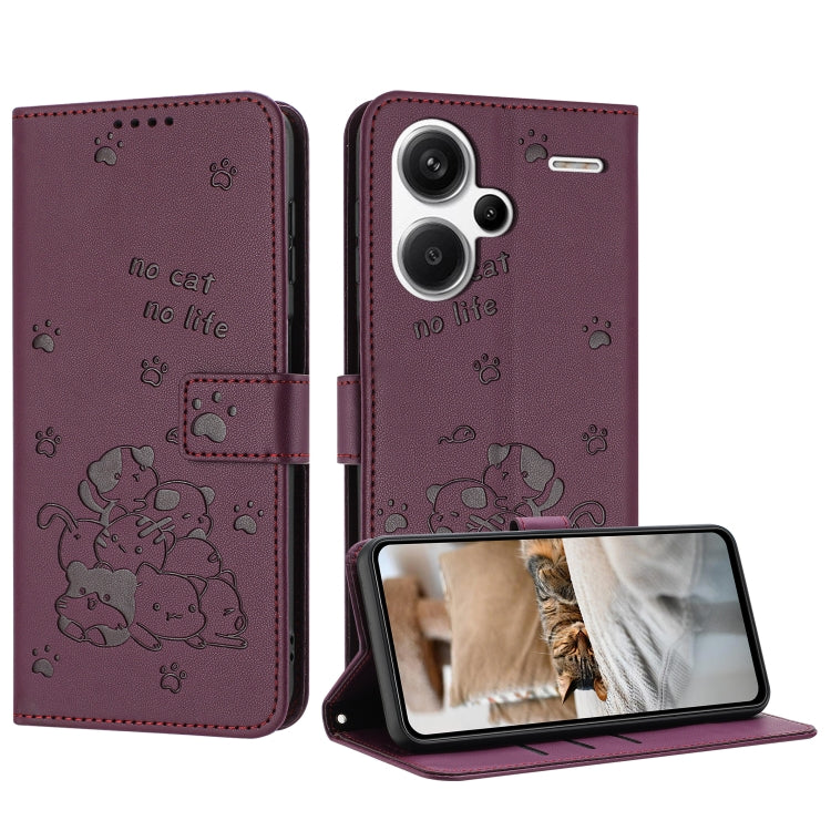 Embossed Kitten Phone Leather Case with Lanyard, For Redmi Note 13 Pro 4G Global, For Redmi Note 13 4G Global, For Redmi K70E, For Redmi Note 13 Pro 5G Global, For Redmi Note 13 5G Global, For Redmi Note 13 Pro+ 5G Global, For Redmi K60 Ultra          ...