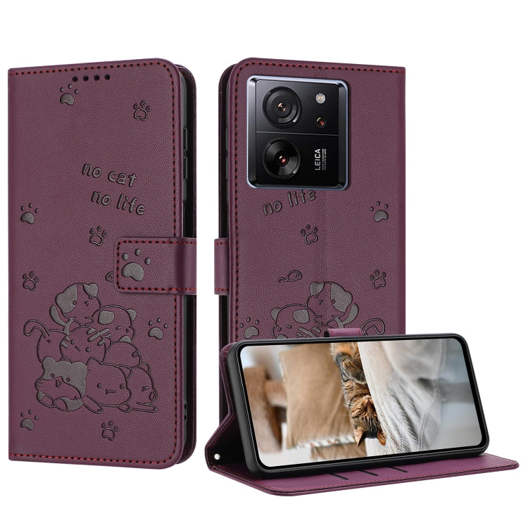 Embossed Kitten Phone Leather Case with Lanyard, For Redmi Note 13 Pro 4G Global, For Redmi Note 13 4G Global, For Redmi K70E, For Redmi Note 13 Pro 5G Global, For Redmi Note 13 5G Global, For Redmi Note 13 Pro+ 5G Global, For Redmi K60 Ultra          ...