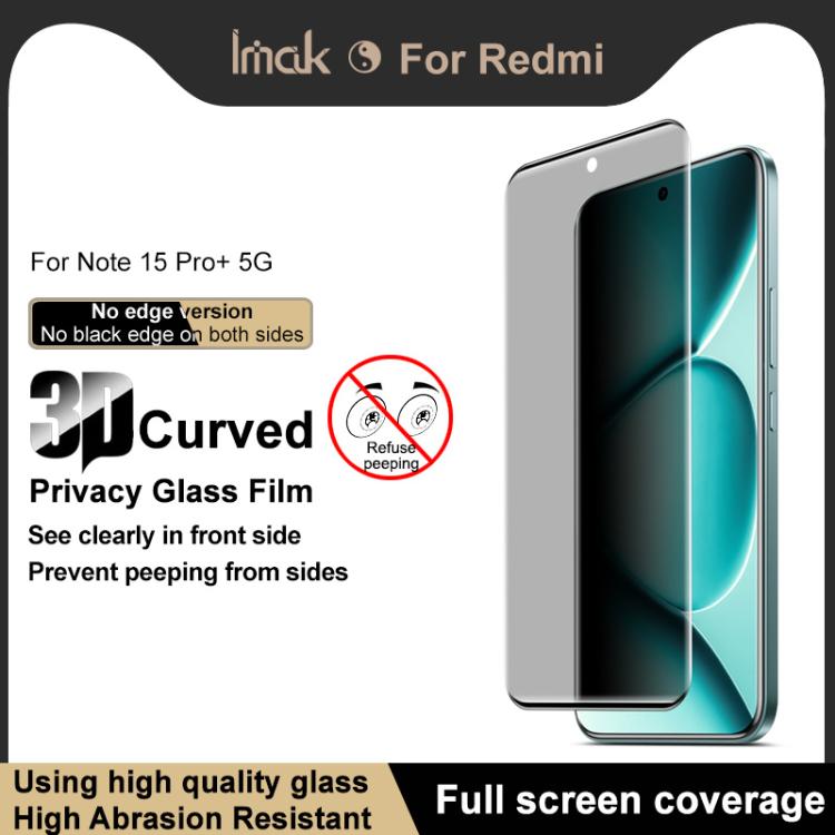 imak No Edge Version 3D Curved Privacy Full Screen Tempered Glass Film, For Redmi Note 15 Pro+ 5G Global 163.3mm, For Redmi Note 15 4G Global 164mm, For Redmi Note 15 Pro 4G Global 163.2mm, For Redmi Note 15 5G Global 164mm                             ...