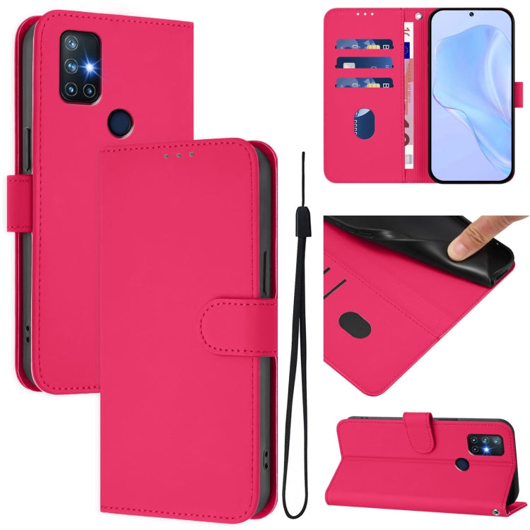 Skin Feel Solid Color Leather Phone Case with Lanyard, For OnePlus 9, For OnePlus Nord N10 5G