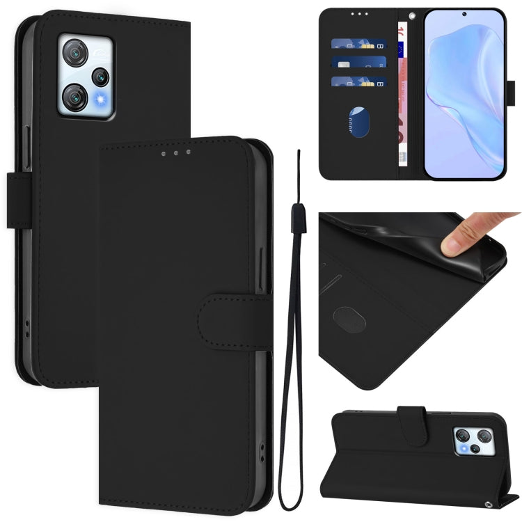 Skin Feel Solid Color Leather Phone Case with Lanyard, For Blackview A53