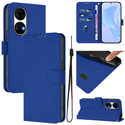 Skin Feel Solid Color Leather Phone Case with Lanyard, For Huawei P50