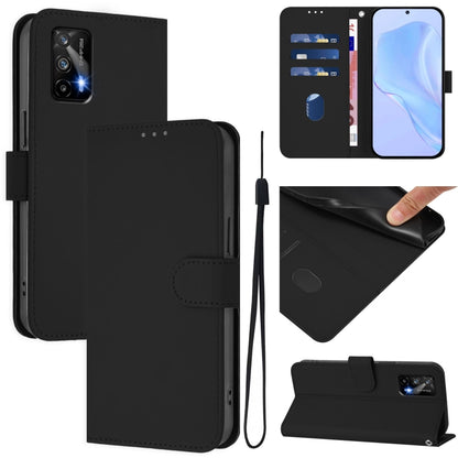 Skin Feel Solid Color Leather Phone Case with Lanyard, For Realme GT 5G / GT Neo 5G