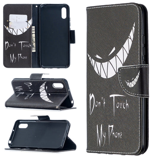 Black horizontal flip leather phone wallet case with card slots; white "Don't Touch My Phone" graphic