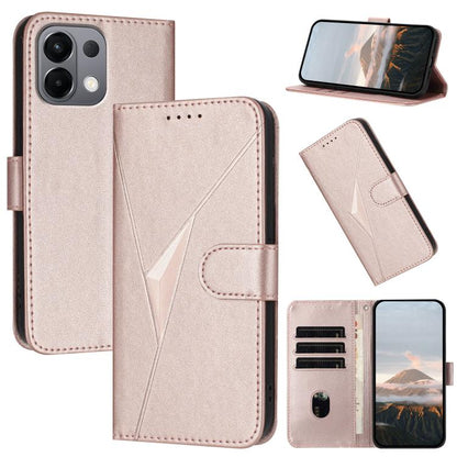 Rose leather phone case with triangle pattern, buckle clasp flip cover and card slots
